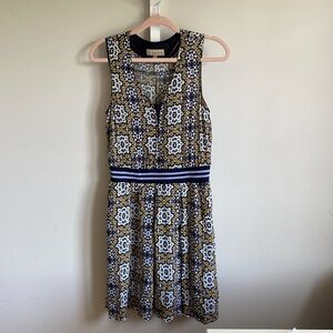 Casual Blue and Brown V-neck Sleeveless Midi Sundress